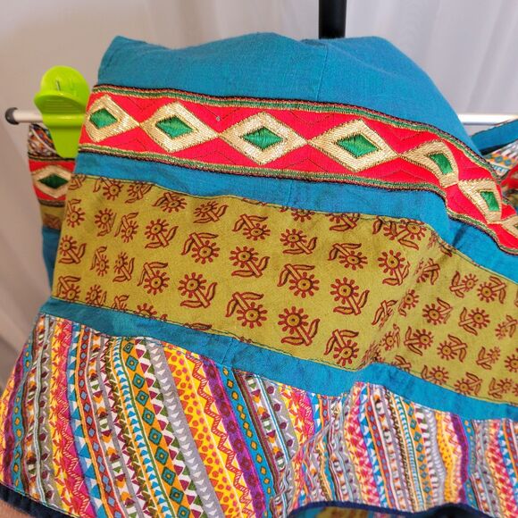 Gangotri Maxi Skirt Teal Turquoise Zari Embroidered Festival Gopi Style L Tall - Picture 8 of 10